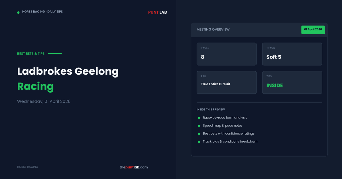 PuntLab Ladbrokes Geelong racing tips and best bets — Ladbrokes Geelong form guide Wednesday, 01 April 2026