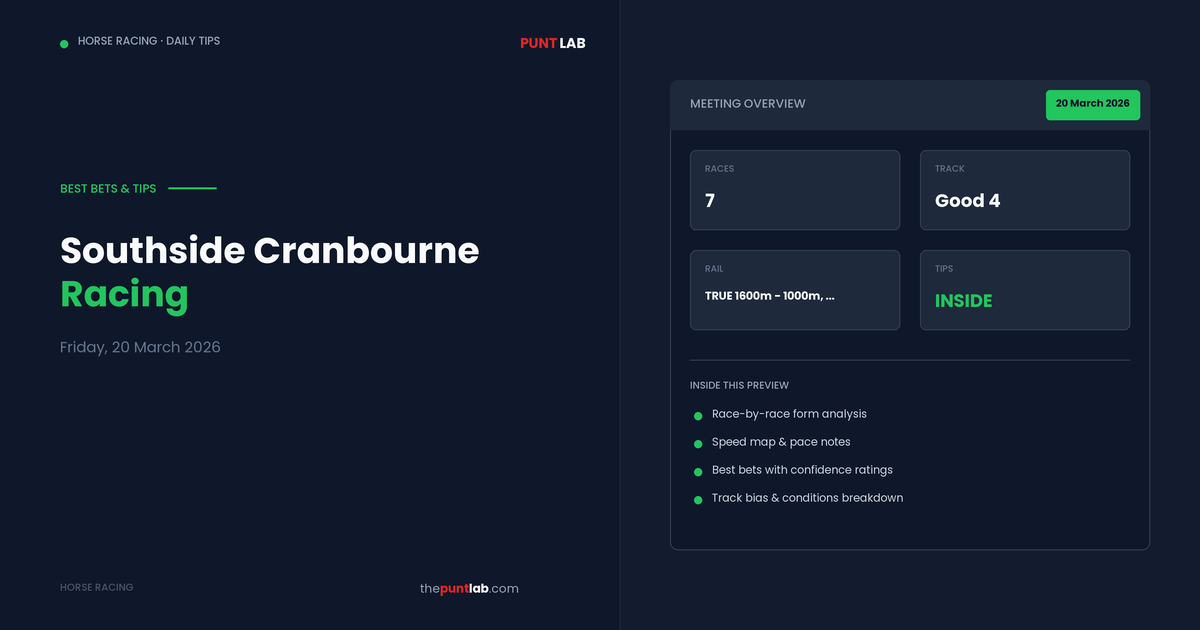 PuntLab Southside Cranbourne racing tips and best bets — Southside Cranbourne form guide Friday, 20 March 2026