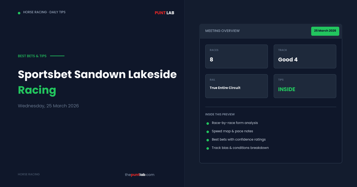PuntLab Sportsbet Sandown Lakeside racing tips and best bets — Sportsbet Sandown Lakeside form guide Wednesday, 25 March 2026