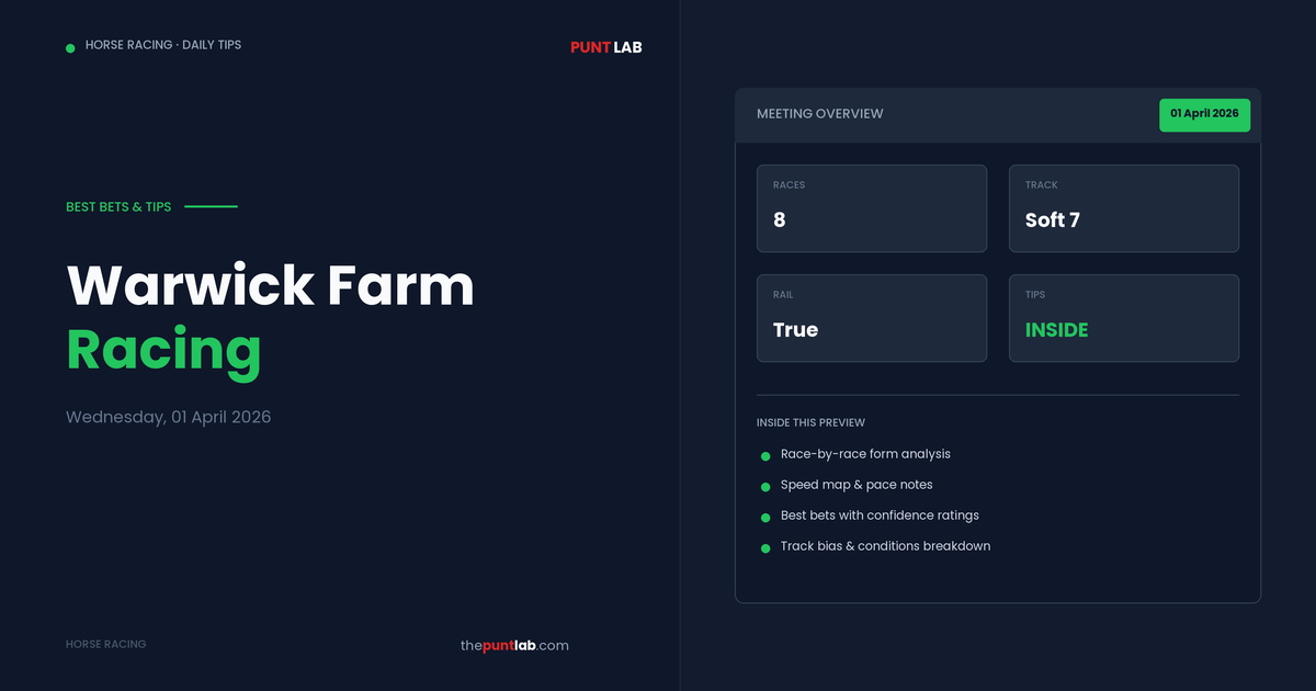 PuntLab Warwick Farm racing tips and best bets — Warwick Farm form guide Wednesday, 01 April 2026