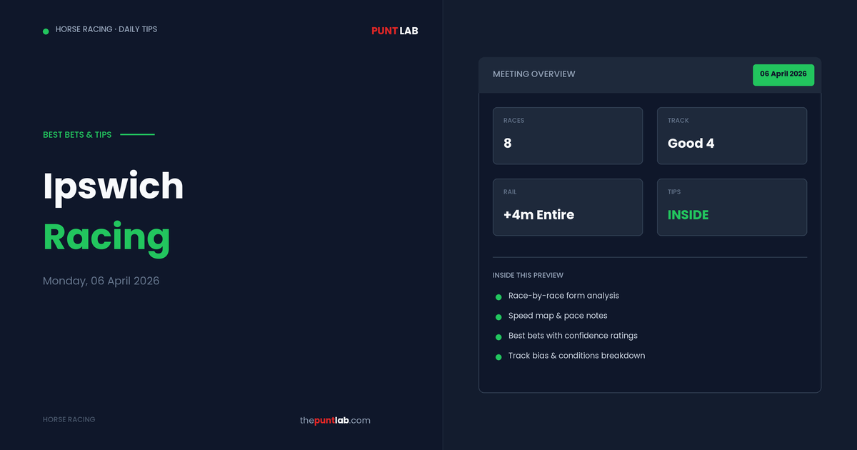 PuntLab Ipswich racing tips and best bets — Ipswich form guide Monday, 06 April 2026